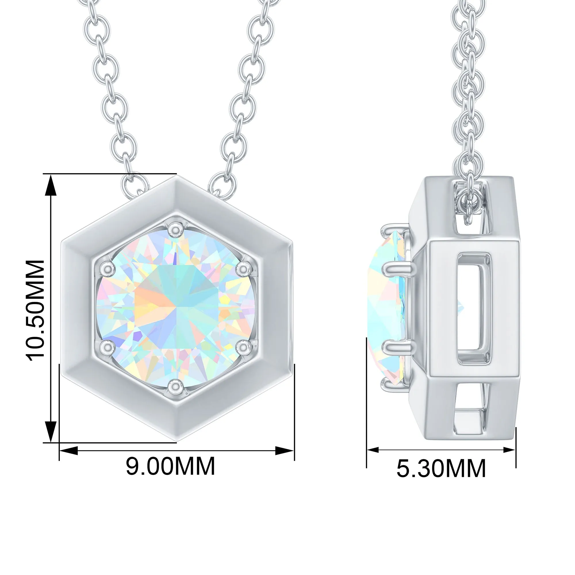 0.75 CT Ethiopian Opal Solitaire Hexagon Pendant Necklace