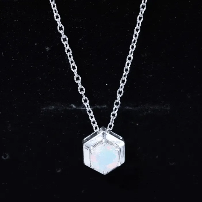 0.75 CT Ethiopian Opal Solitaire Hexagon Pendant Necklace