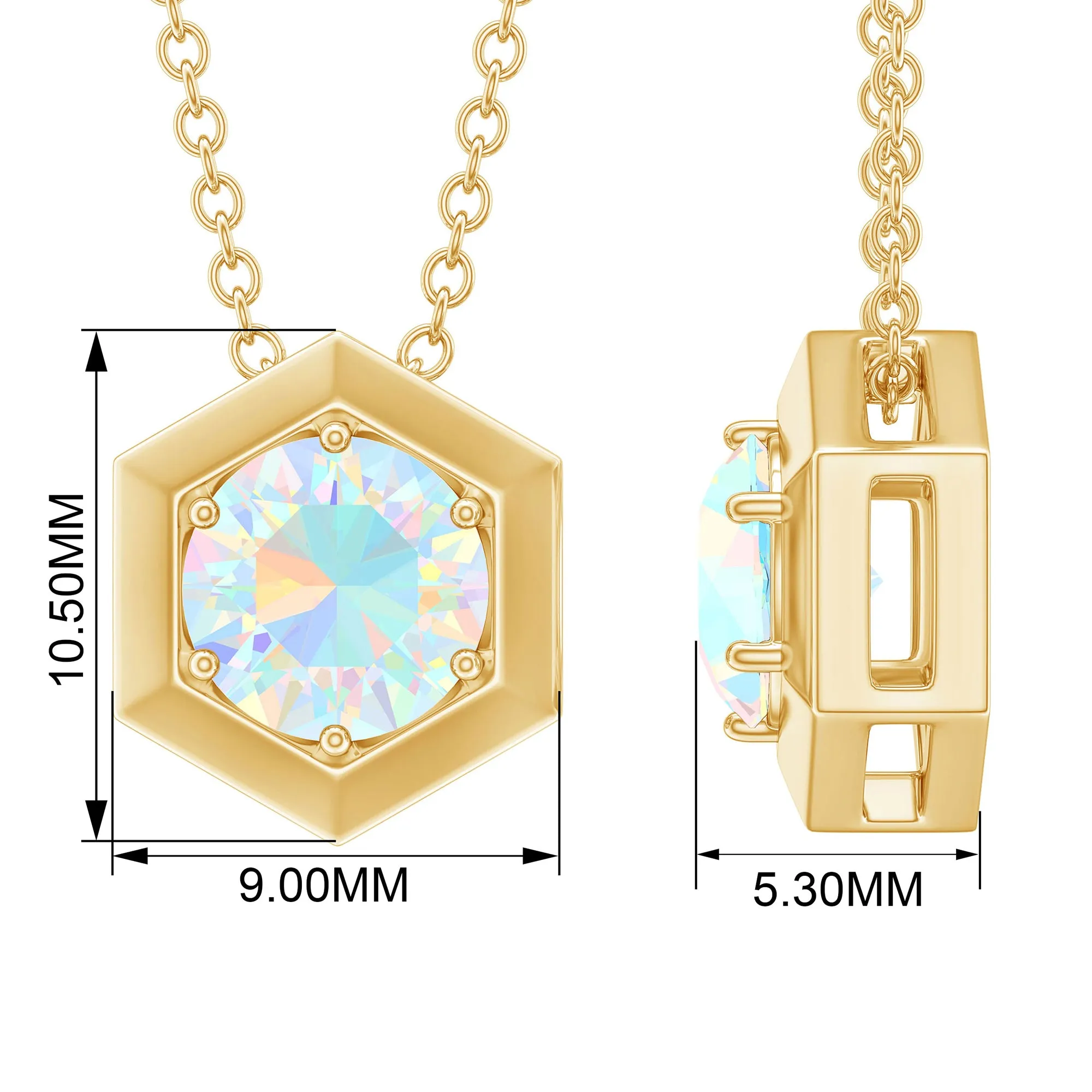 0.75 CT Ethiopian Opal Solitaire Hexagon Pendant Necklace