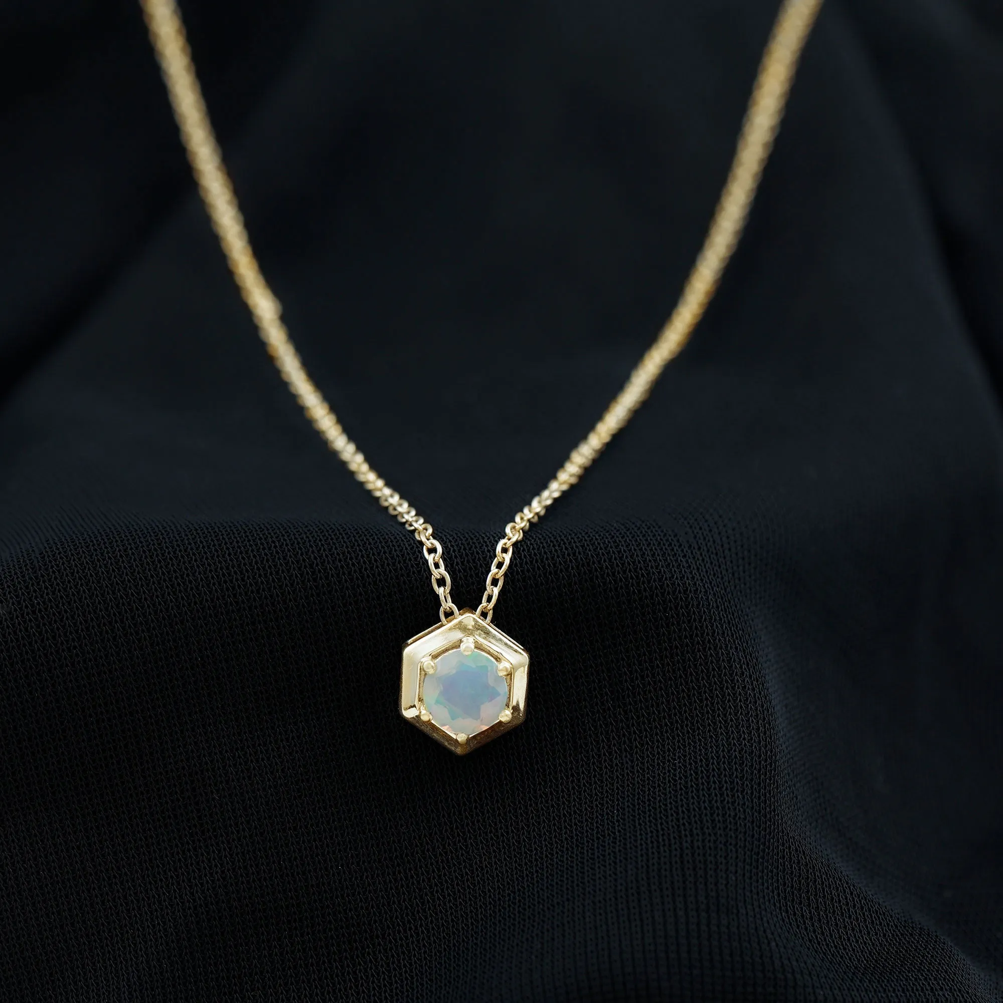 0.75 CT Ethiopian Opal Solitaire Hexagon Pendant Necklace