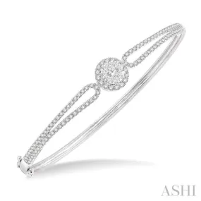 1 1/3 Ctw Lovebright Round Cut Diamond Bangle Bracelet in 14K White Gold