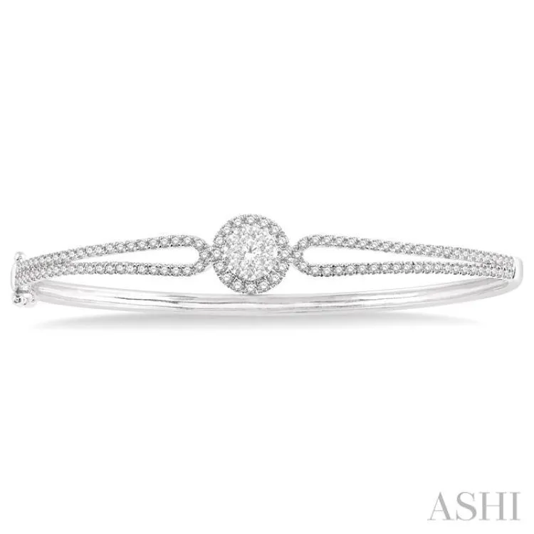 1 1/3 Ctw Lovebright Round Cut Diamond Bangle Bracelet in 14K White Gold