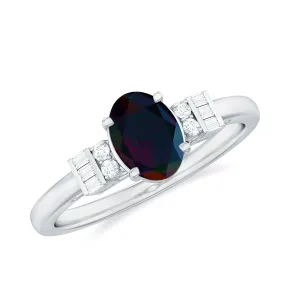 1 CT Natural Oval Cut Black Opal Classic Engagement Ring with Diamond