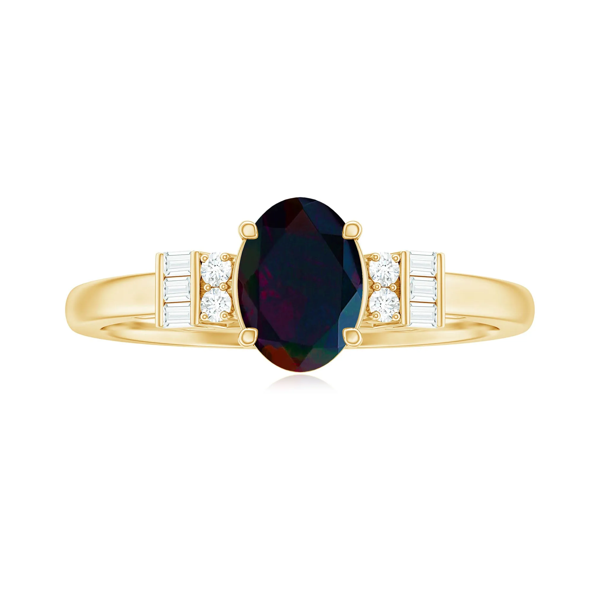 1 CT Natural Oval Cut Black Opal Classic Engagement Ring with Diamond