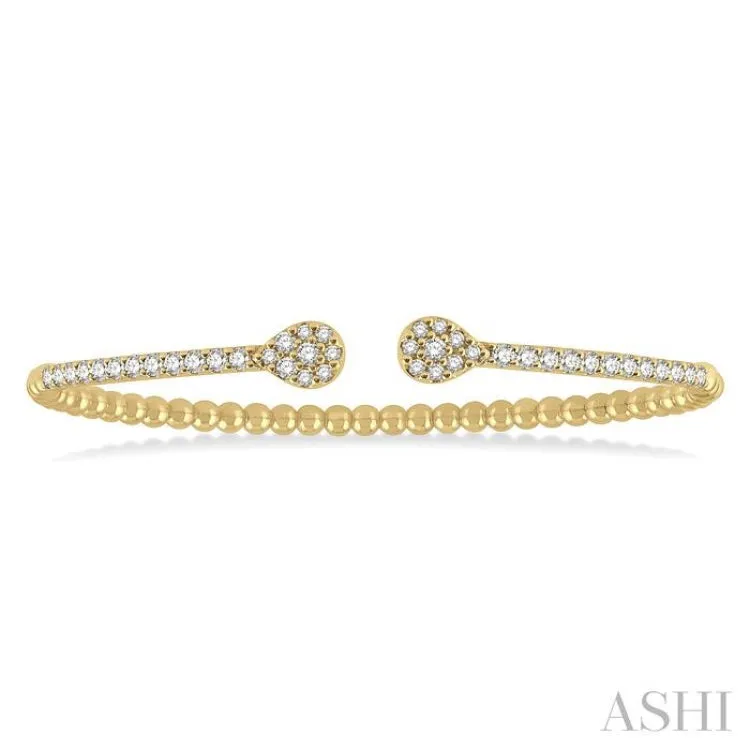 1 ctw Pear Shape Round Cut Diamond Open Cuff Bangle in 14K Yellow Gold