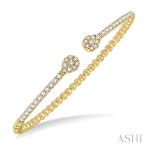 1 Ctw Pear Shape Round Cut Diamond Open Cuff Bangle in 14K Yellow Gold