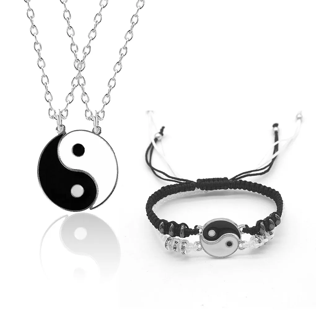 1 Set Tai Chi Couple Necklaces For Women Men Best Friends Yin Yang Paired Pendants Charms Braided Chain Couple Bracelet Necklace