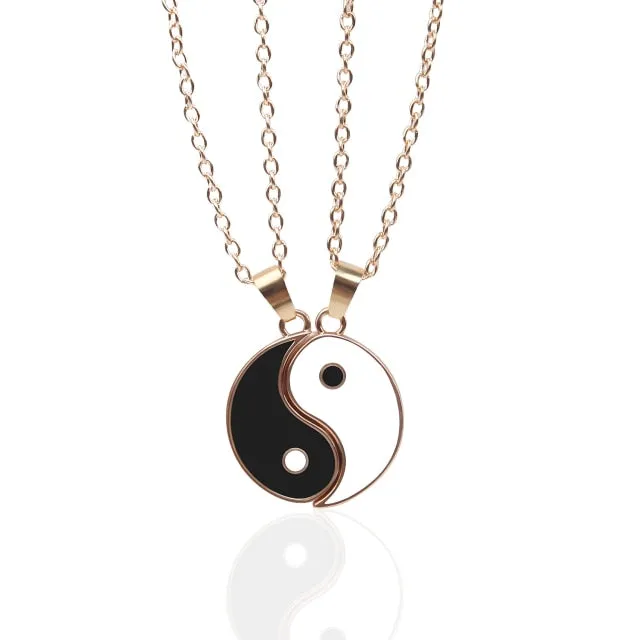 1 Set Tai Chi Couple Necklaces For Women Men Best Friends Yin Yang Paired Pendants Charms Braided Chain Couple Bracelet Necklace