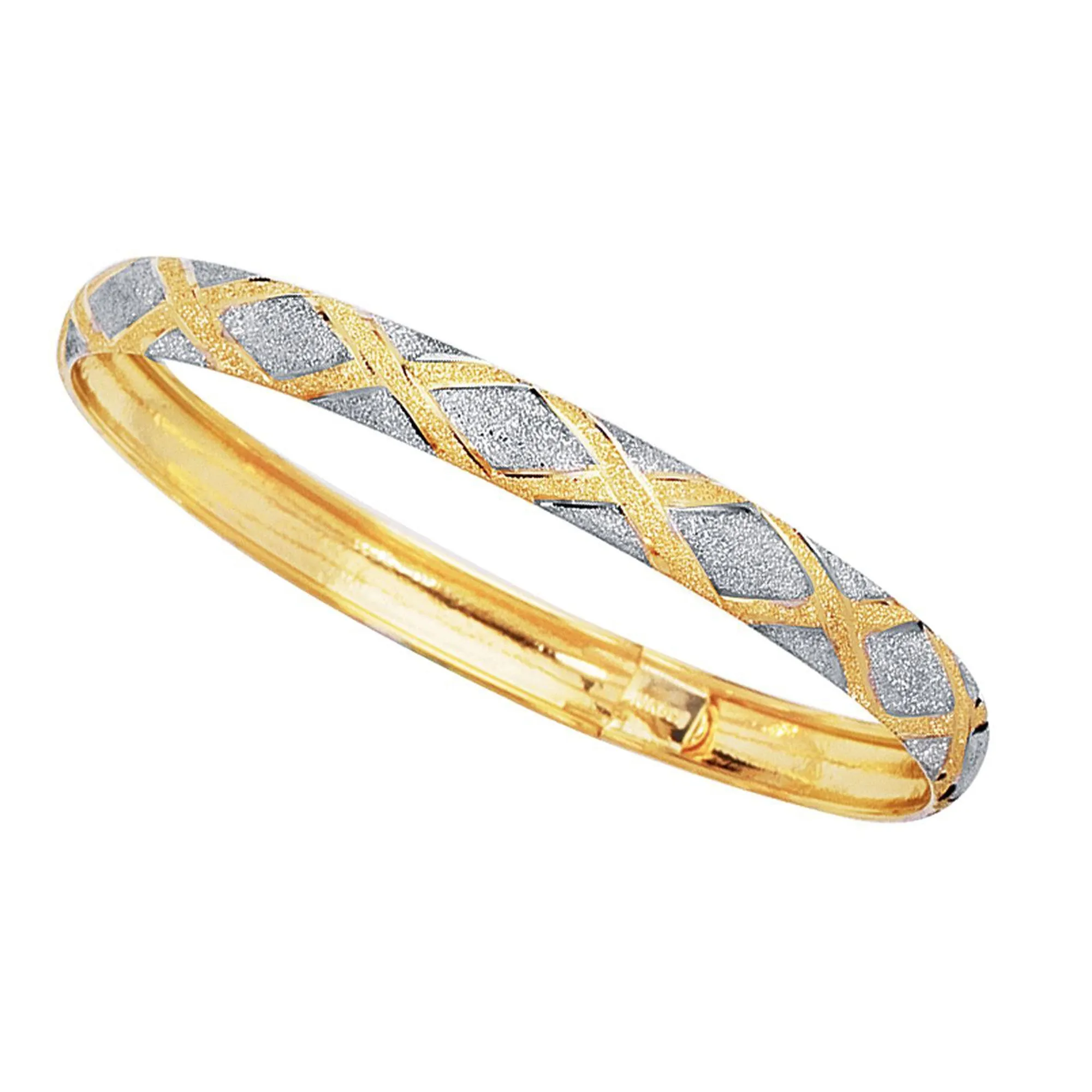 10k Yellow And White Gold High Polished Flex Bangle Bracelet, 7"