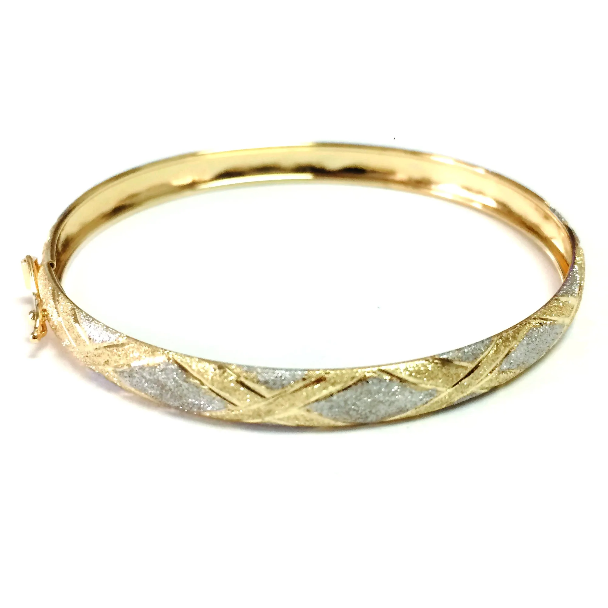 10k Yellow And White Gold High Polished Flex Bangle Bracelet, 7"