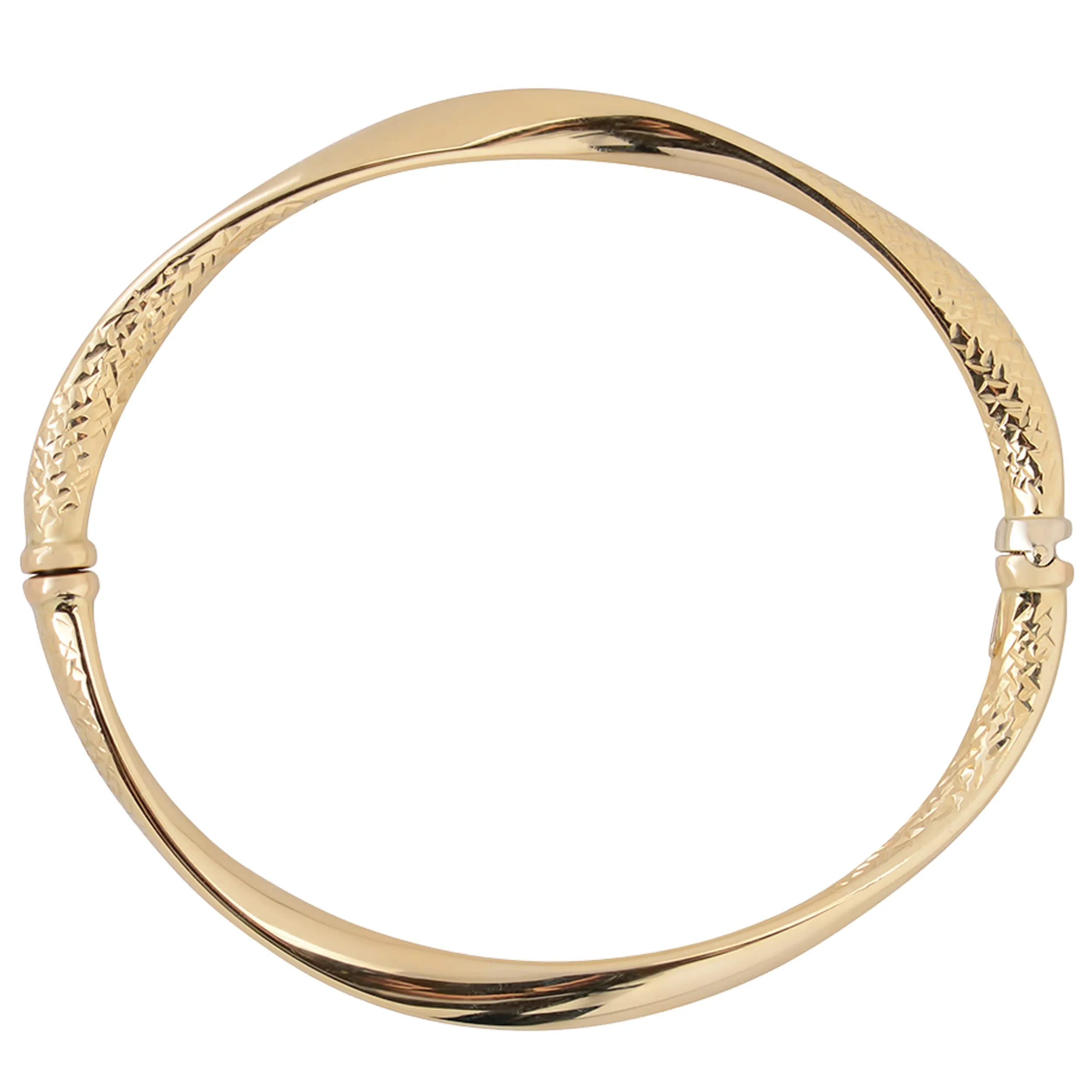 10k Yellow Gold Diamond Cut Women's Bangle Bracelet, 7.5"