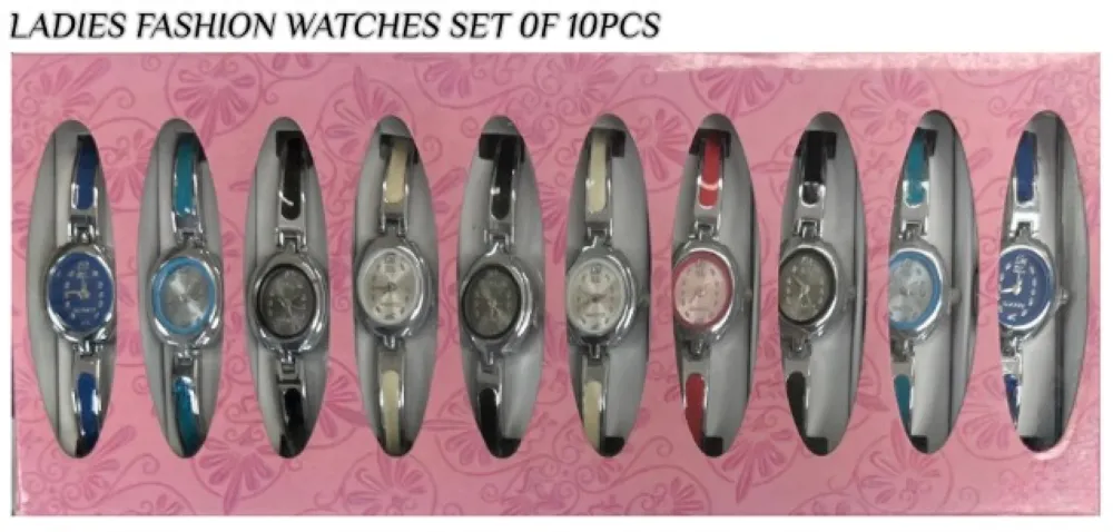 10pcs Set Women's Fashion Steel Band B1 Quartz Multi-Color Watch Bracelet