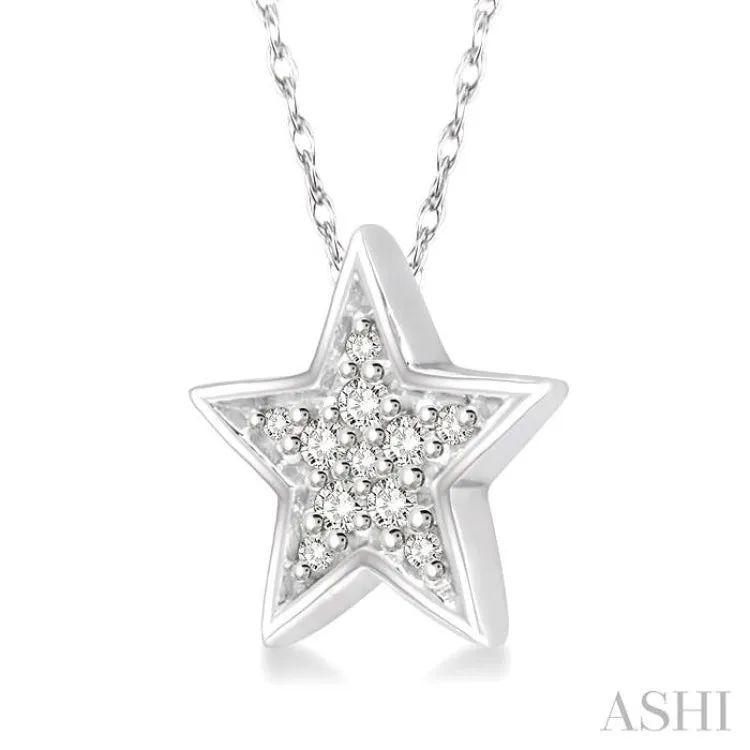 1/10 Ctw Star Cutout Round Cut Diamond Pendant With Link Chain in 10K White Gold