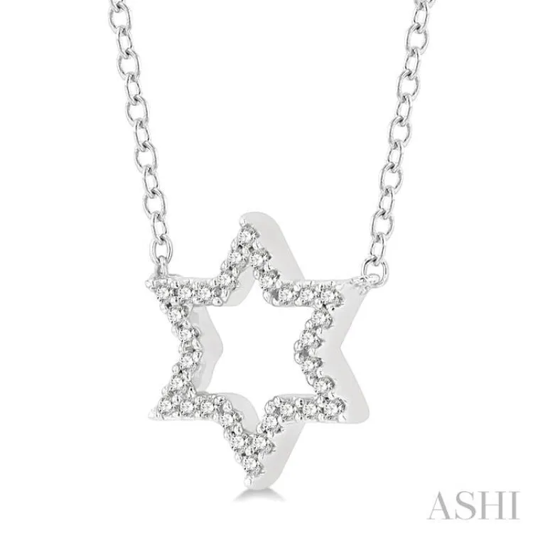 1/10 Ctw Star of David Petite Round Cut Diamond Fashion Pendant With Chain in 10K White Gold