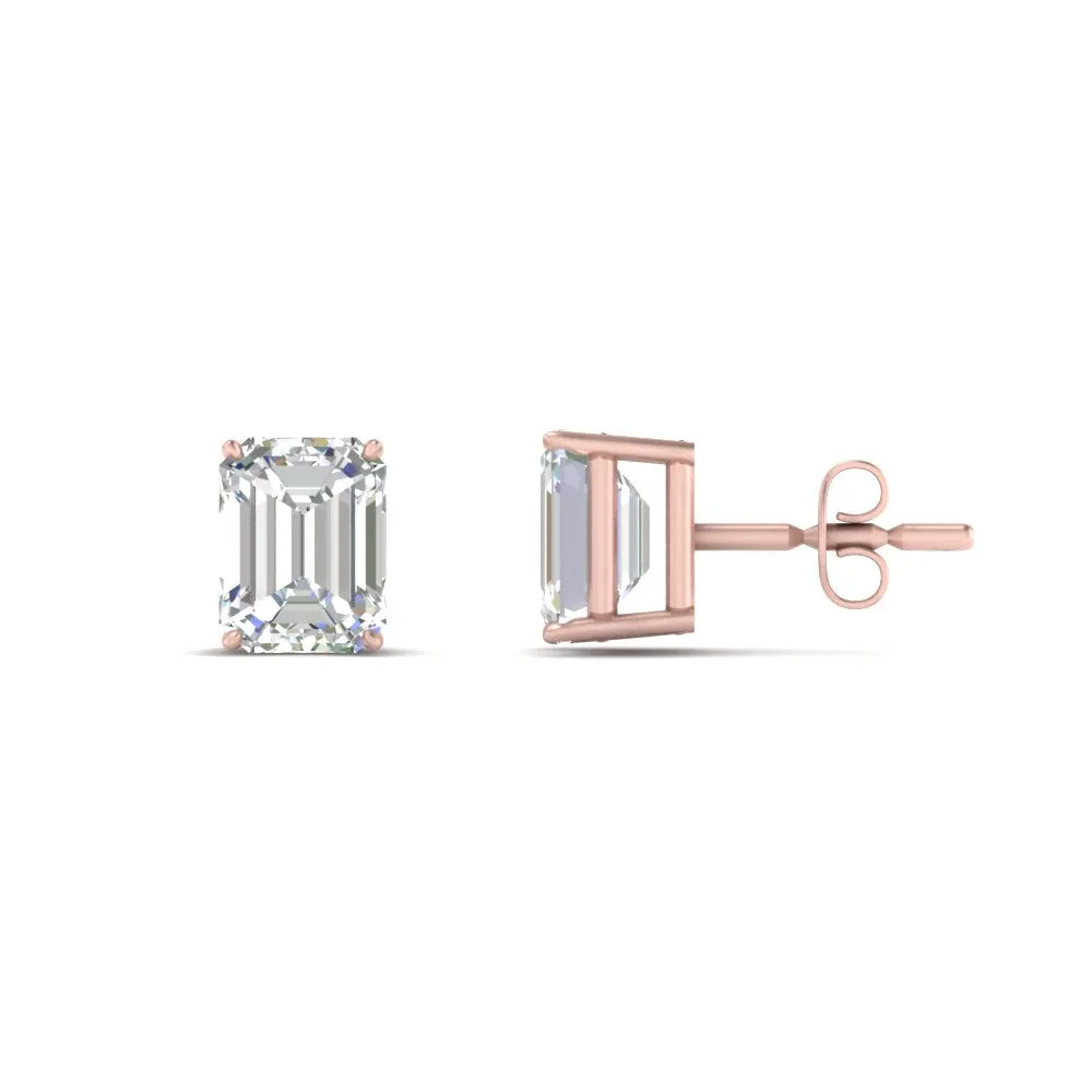 1/2 To 5 Ctw Emerald Cut Basket Lab Diamond Stud Earring 14K Gold