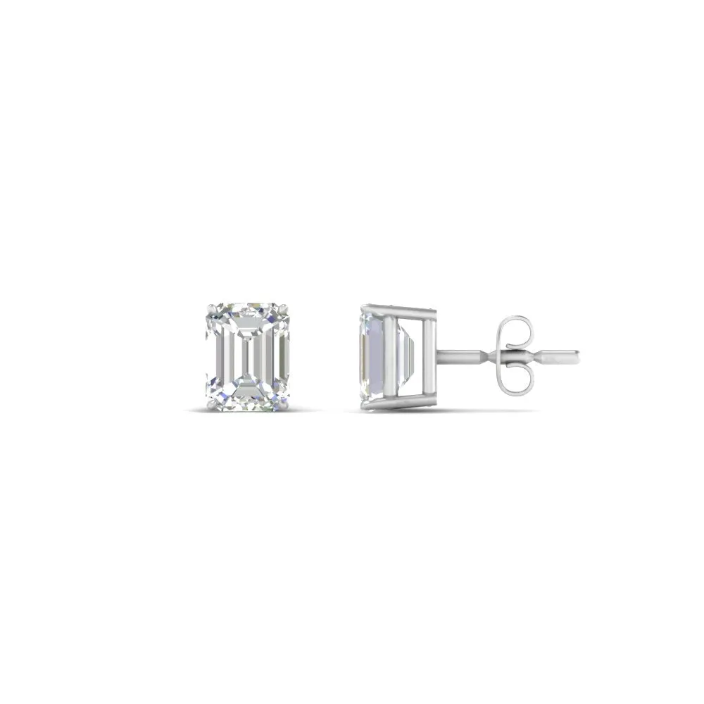 1/2 To 5 Ctw Emerald Cut Basket Lab Diamond Stud Earring 14K Gold