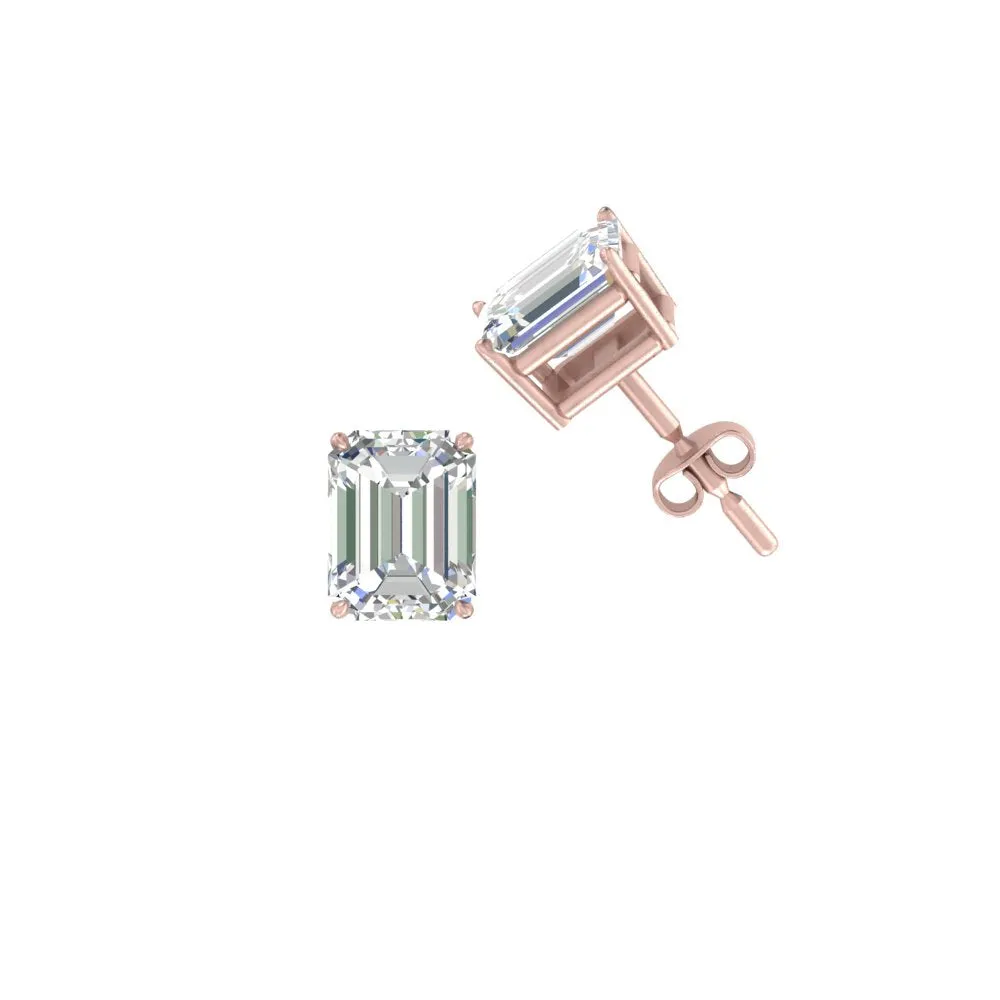 1/2 To 5 Ctw Emerald Cut Basket Lab Diamond Stud Earring 14K Gold