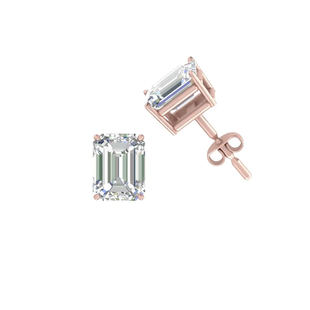 1/2 To 5 Ctw Emerald Cut Basket Lab Diamond Stud Earring 14K Gold