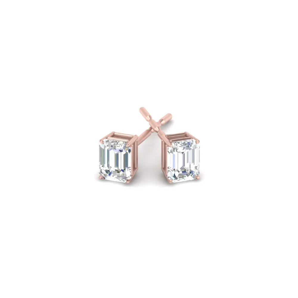 1/2 To 5 Ctw Emerald Cut Basket Lab Diamond Stud Earring 14K Gold