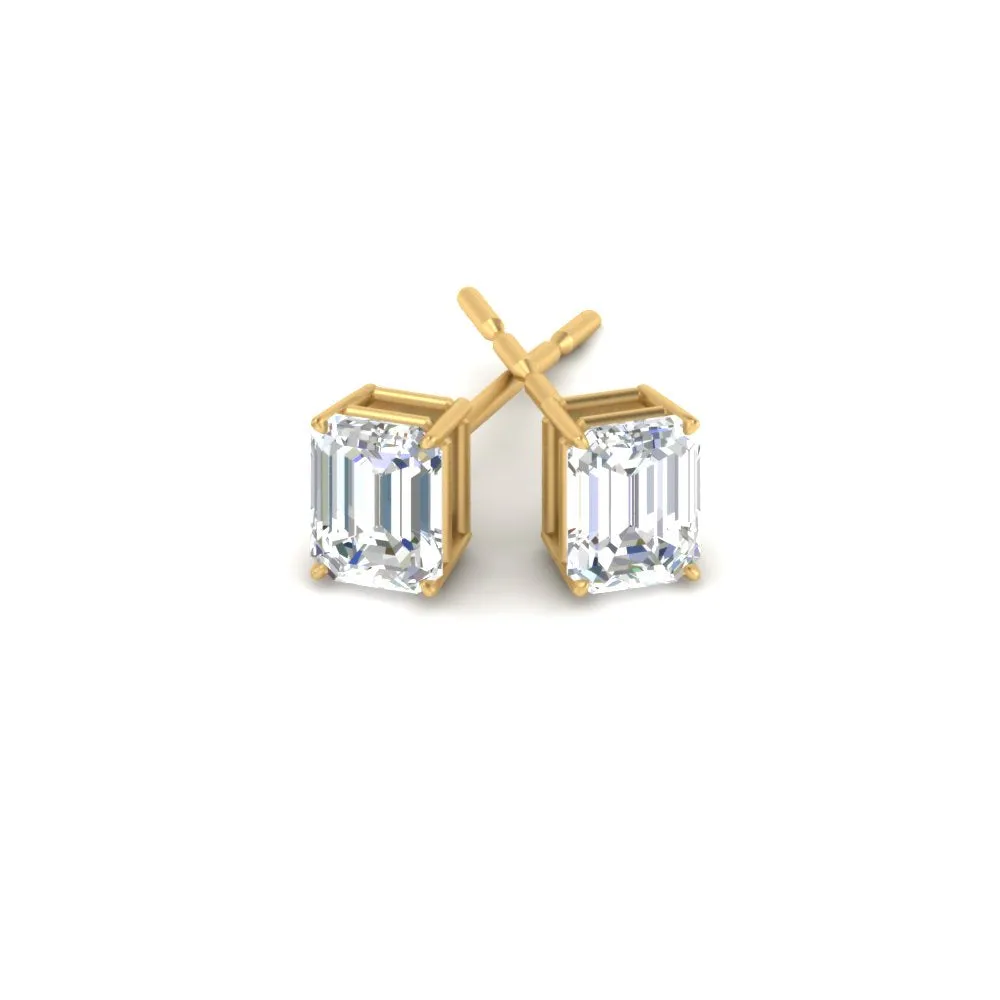 1/2 To 5 Ctw Emerald Cut Basket Lab Diamond Stud Earring 14K Gold