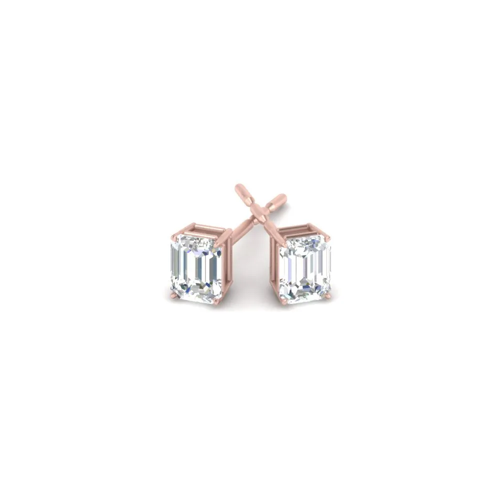 1/2 To 5 Ctw Emerald Cut Basket Lab Diamond Stud Earring 14K Gold