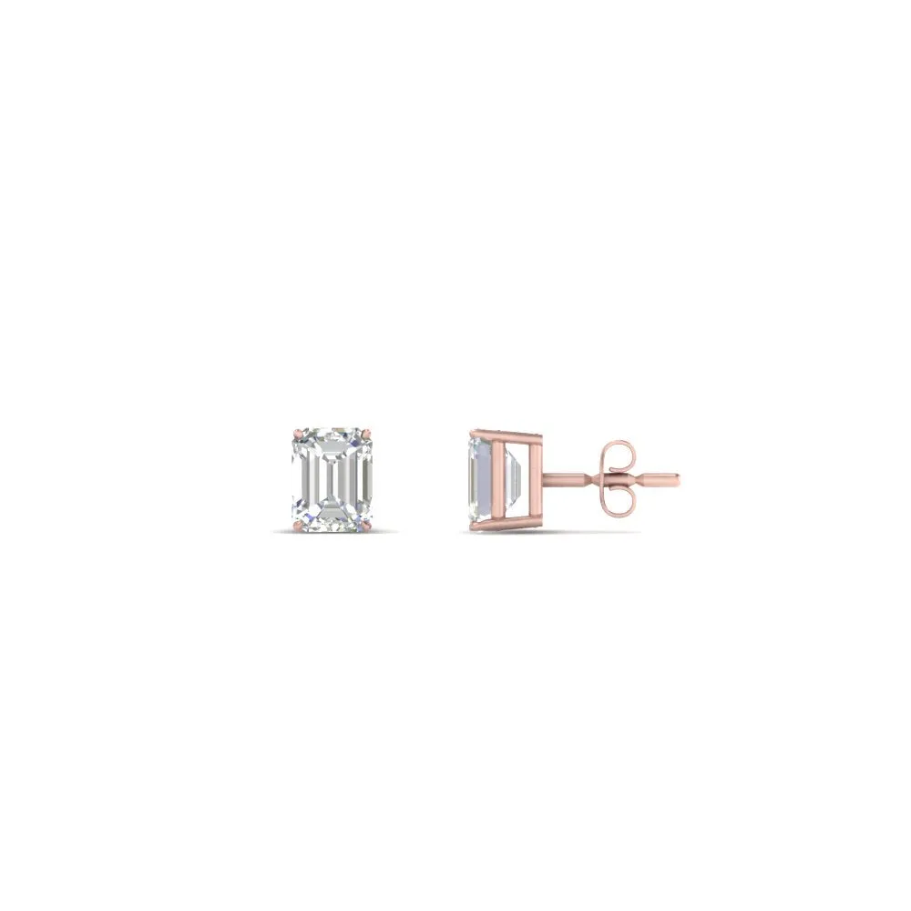 1/2 To 5 Ctw Emerald Cut Basket Lab Diamond Stud Earring 14K Gold