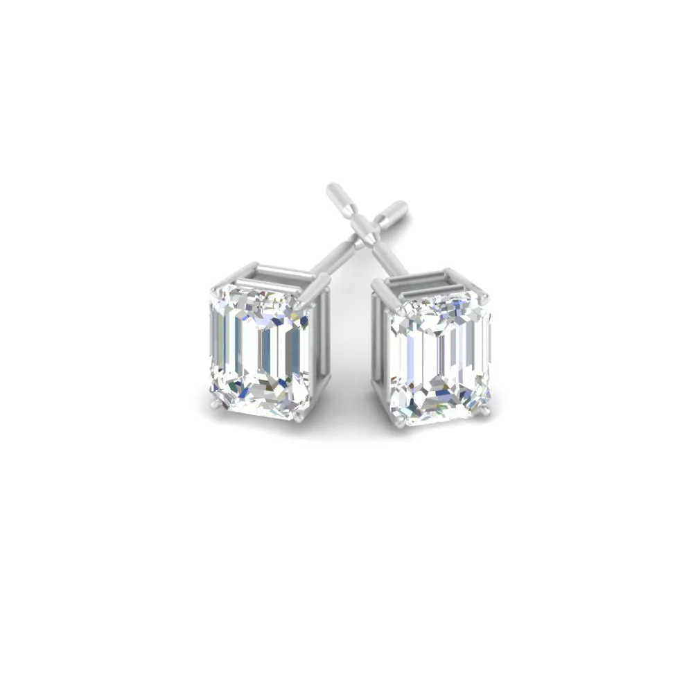 1/2 To 5 Ctw Emerald Cut Basket Lab Diamond Stud Earring 14K Gold