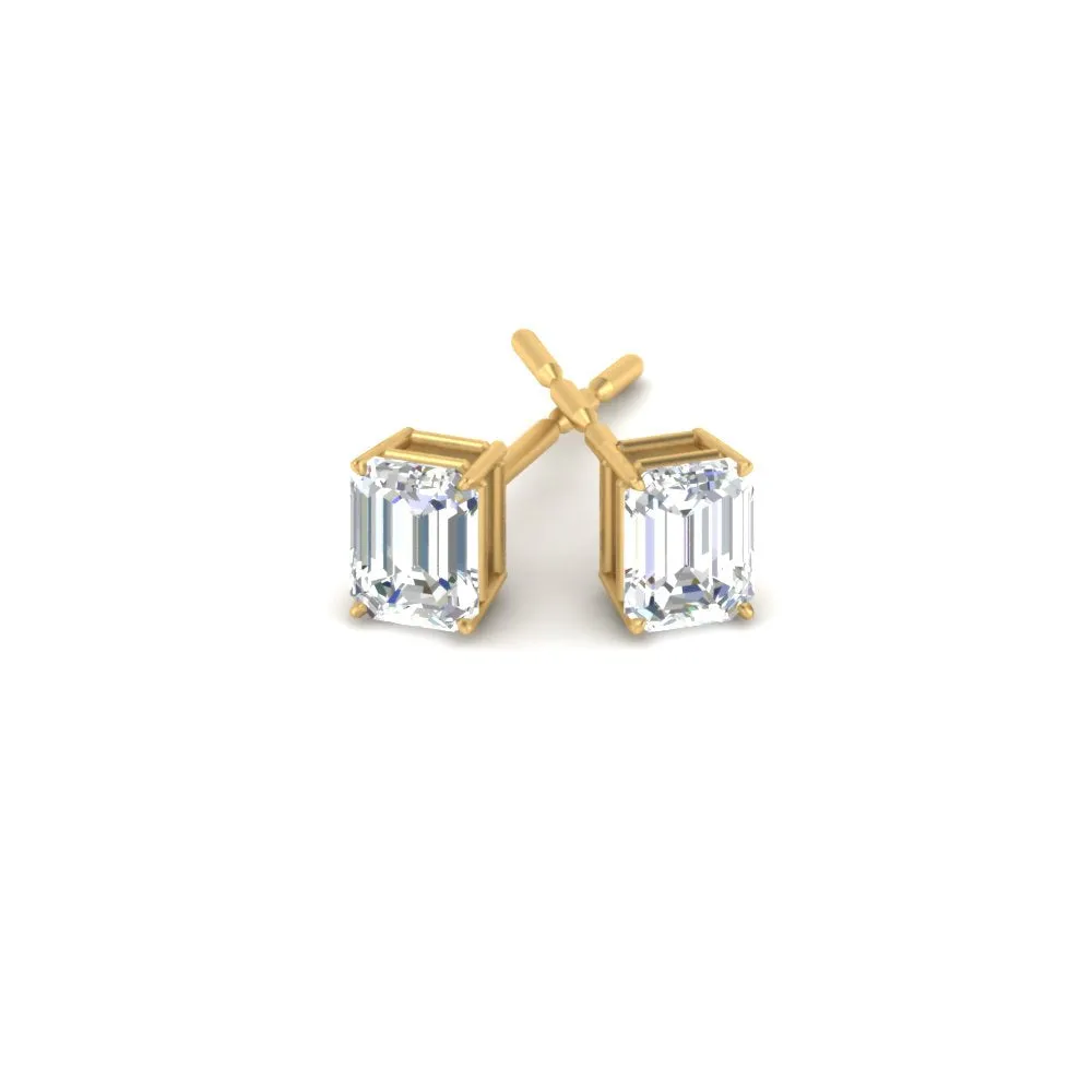 1/2 To 5 Ctw Emerald Cut Basket Lab Diamond Stud Earring 14K Gold