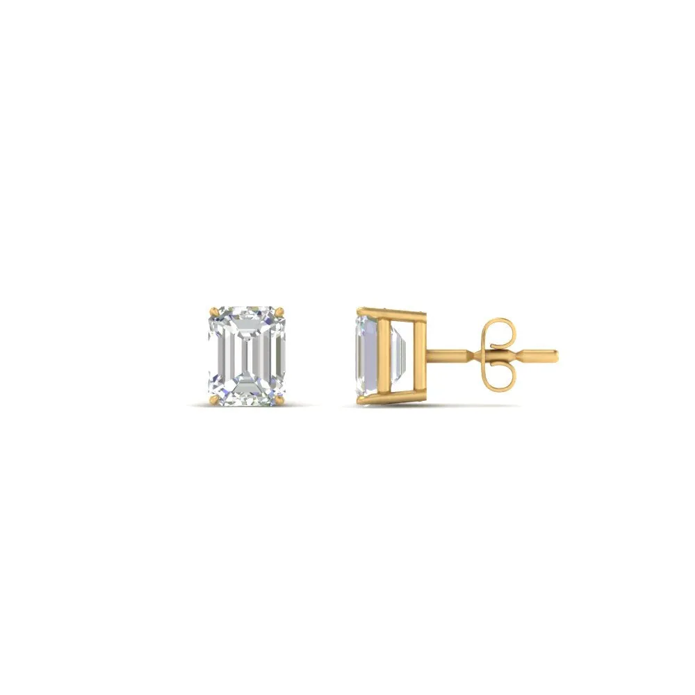 1/2 To 5 Ctw Emerald Cut Basket Lab Diamond Stud Earring 14K Gold