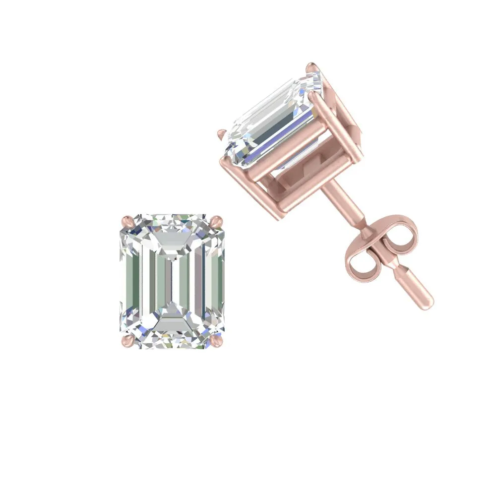 1/2 To 5 Ctw Emerald Cut Basket Lab Diamond Stud Earring 14K Gold