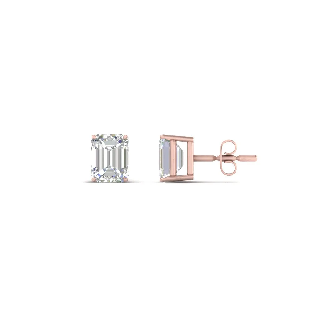 1/2 To 5 Ctw Emerald Cut Basket Lab Diamond Stud Earring 14K Gold