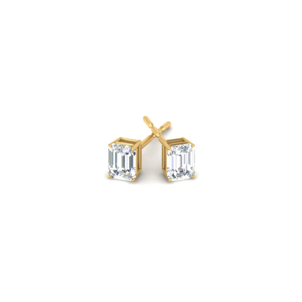 1/2 To 5 Ctw Emerald Cut Basket Lab Diamond Stud Earring 14K Gold