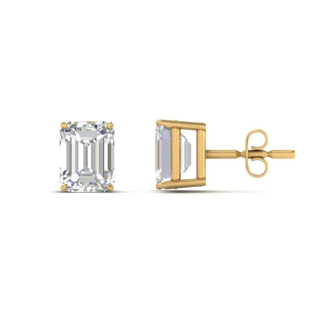 1/2 To 5 Ctw Emerald Cut Basket Lab Diamond Stud Earring 14K Gold