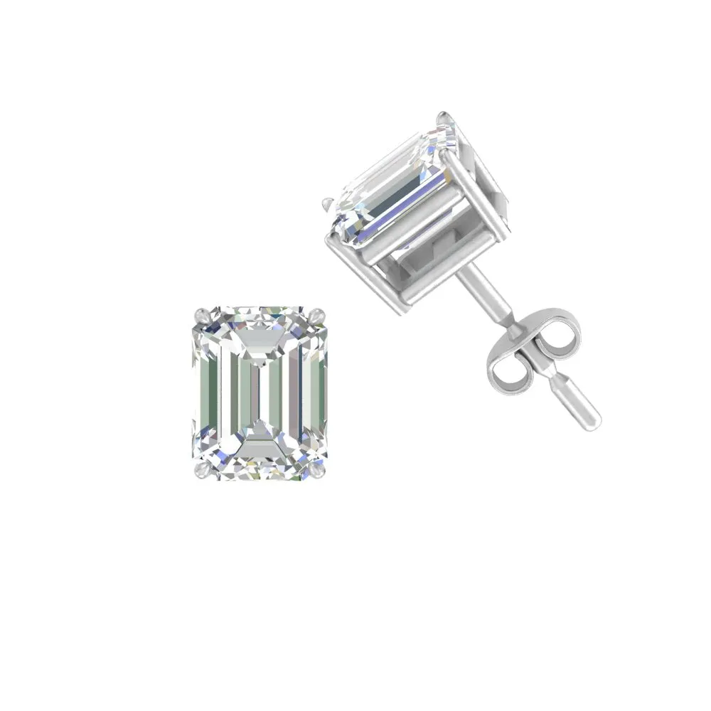 1/2 To 5 Ctw Emerald Cut Basket Lab Diamond Stud Earring 14K Gold