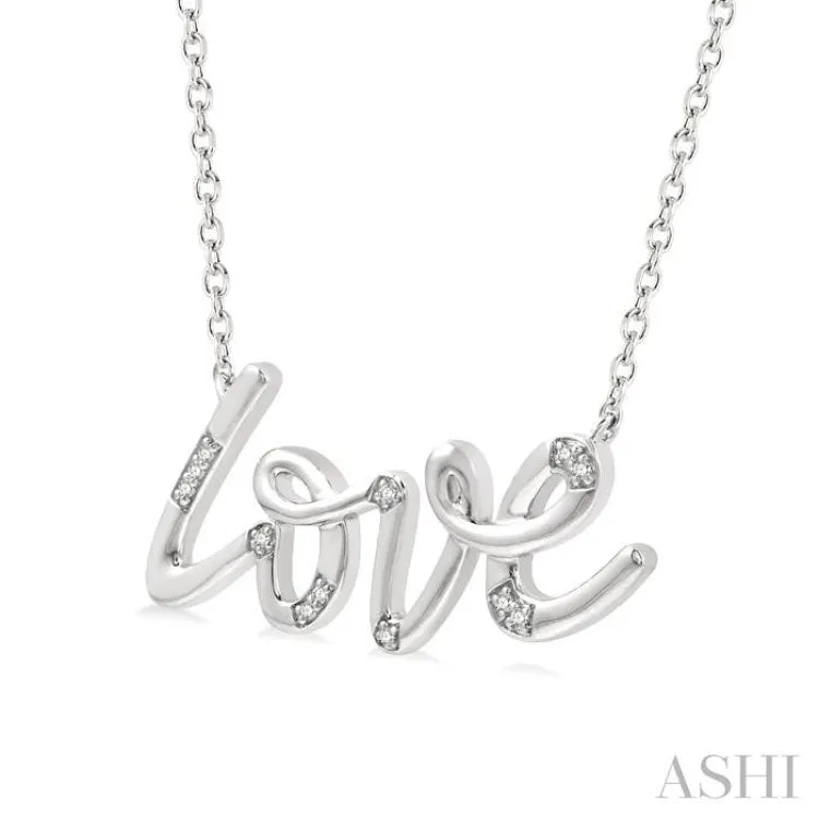 1/20 ctw Love Scribed Round Cut Diamond Pendant With Chain in Silver