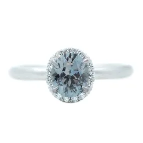 1.37ct Grey Montana Sapphire Diamond Halo Ring In Platinum, Satin Finish