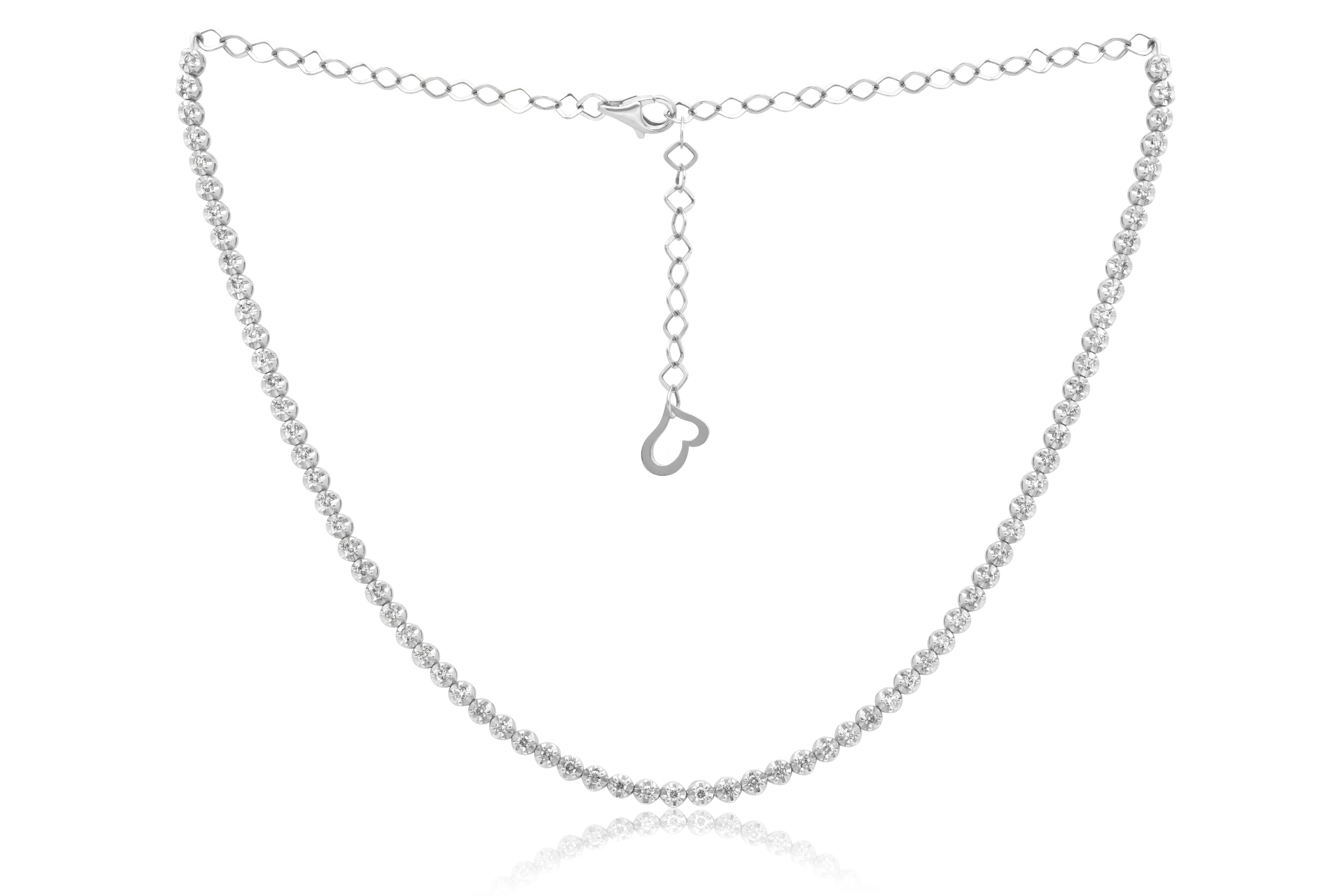 14 kt white gold, 14"  diamond choker necklace featuring 2.00 cts tw round diamonds