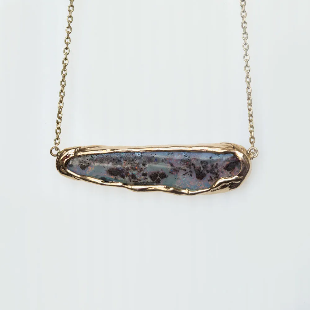 14.26ct Boulder Opal Mermaid Necklace In 14k Yellow Gold