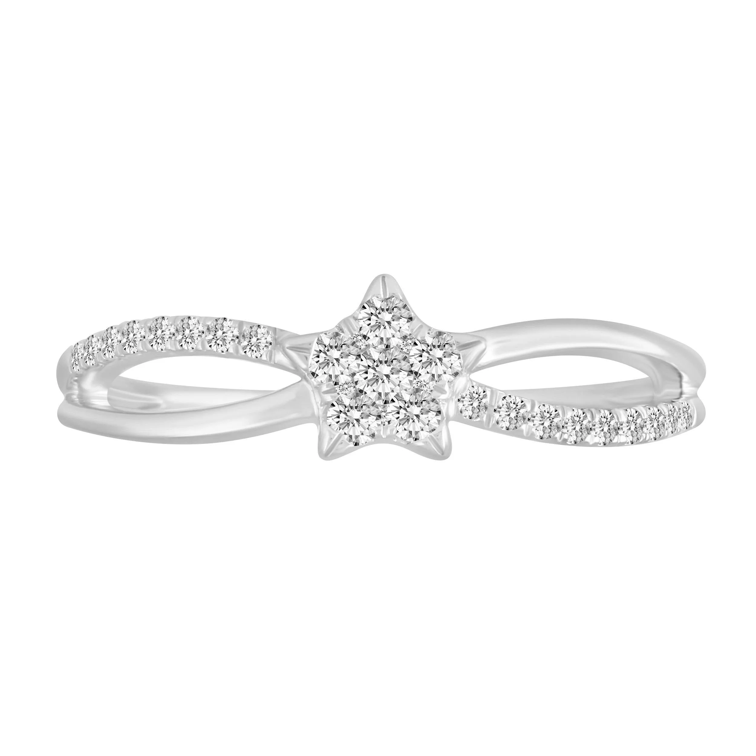 1/4Ct TW Diamond Star cluster Promise Ring in Sterling Silver