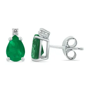 14K  6X4Mm Pear Emerald And Diamond Earrings