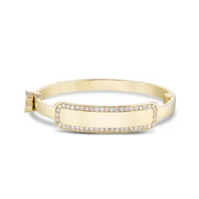 14K Gold 0.45ct Engravable Diamond Rectangle Baby Bangle