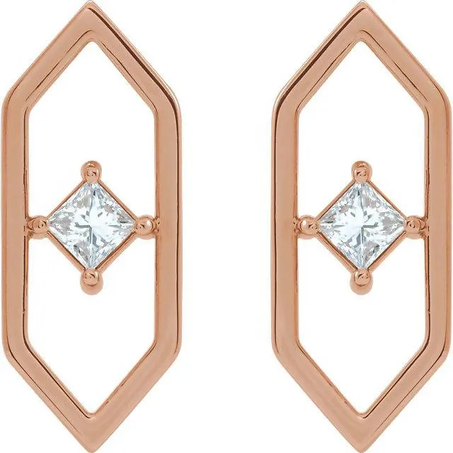 14K Gold 3mm Diamond or Emerald Geometric Earrings