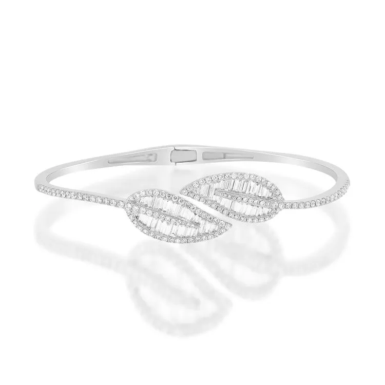 14k Gold & Diamond Leaf Bangle Bracelet- 1.67 ct.