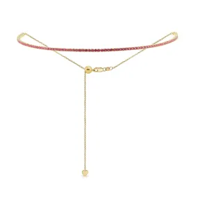 14k Gold & Red Ruby Ombre Adjustable Choker Tennis Necklace - 2.01ct