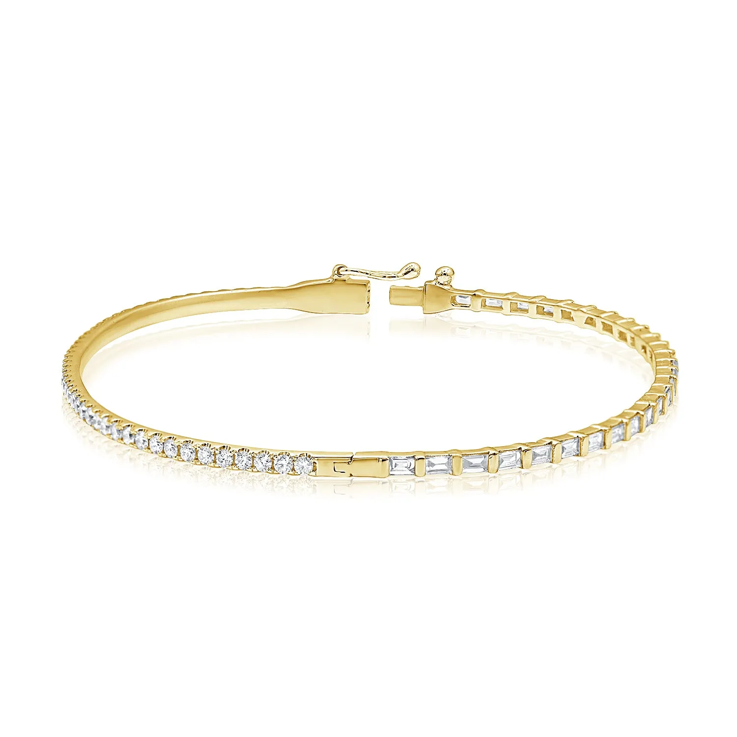 14K Gold Baguette & Round Diamond Bangle - 1.45ct