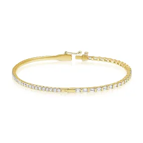 14K Gold Baguette & Round Diamond Bangle - 1.45ct