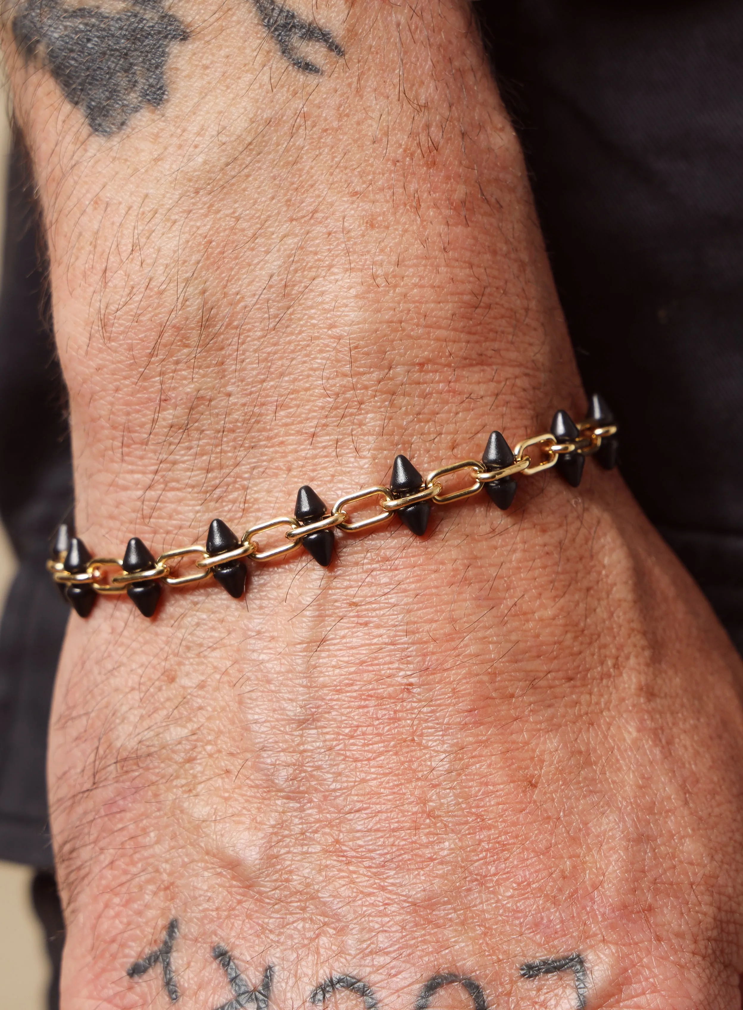 14k Gold Filled and Titanium Adjustable Spike Men's Bracelet