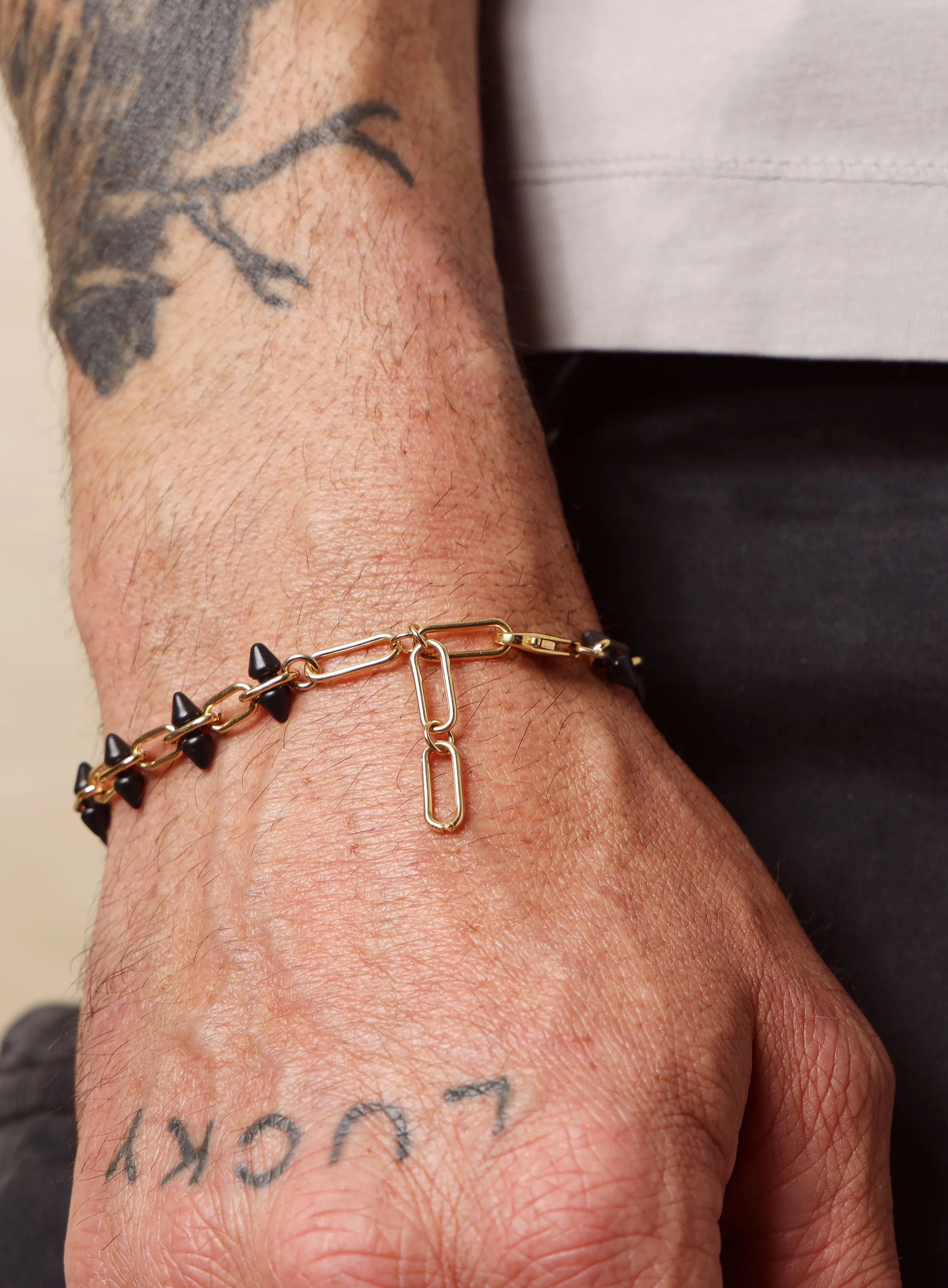 14k Gold Filled and Titanium Adjustable Spike Men's Bracelet