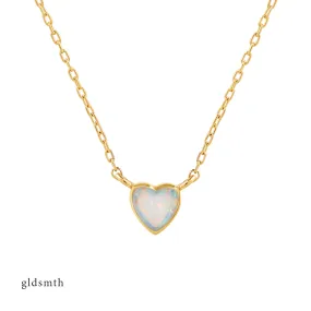 14k Gold Heart Opal Necklace