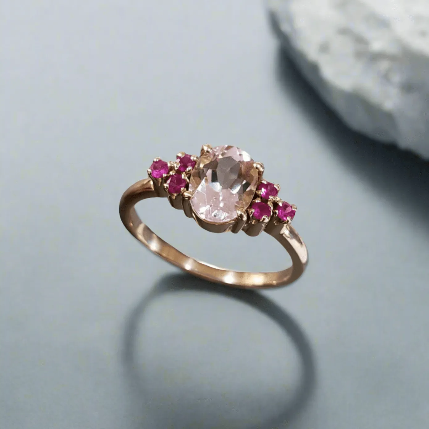 14k Gold Morganite & Ruby Ring